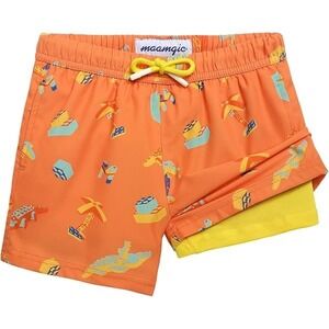 Maamgic Boys Orange Building Block Tropical 2-in-1 Swim Trunks Size 5/6